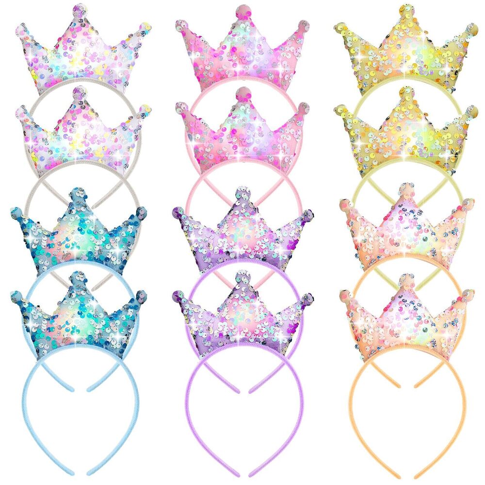 2940 12 Pcs LED Princess Crown Headbands Glow Sequin Glitter Light up Crown